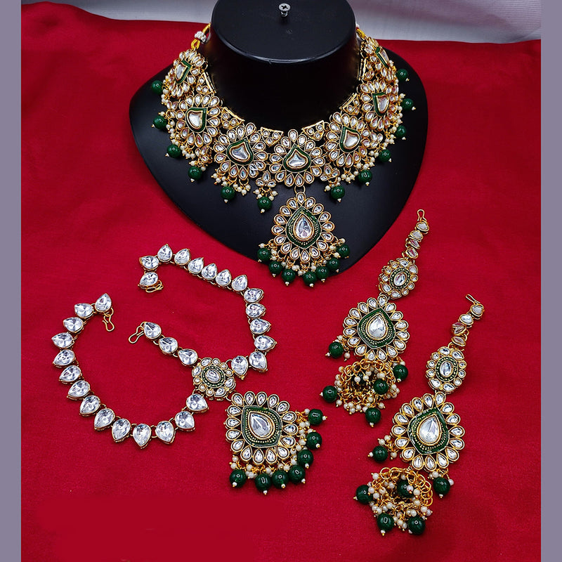 Lucentarts Jewellery Gold Plated Kundan Stone And Beads Necklace Set