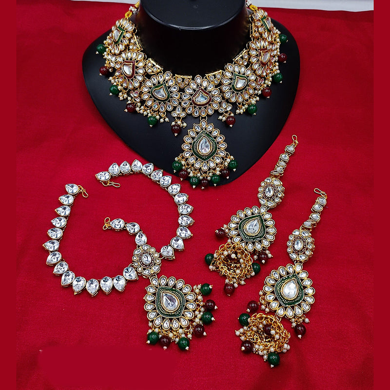 Lucentarts Jewellery Gold Plated Kundan Stone And Beads Necklace Set