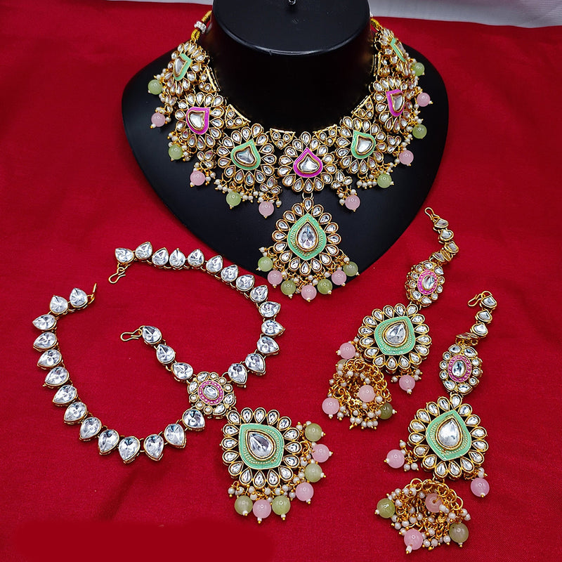 Lucentarts Jewellery Gold Plated Kundan Stone And Beads Necklace Set