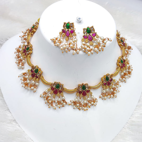 Lucentarts Gold Plated Pota Stone & Pearls Choker Necklace Set