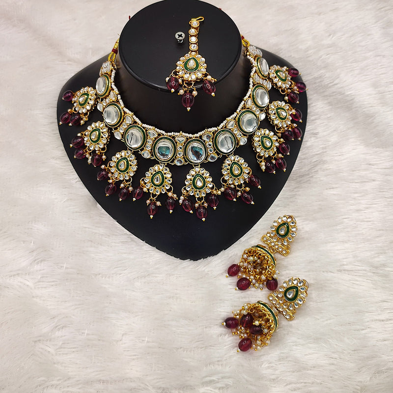 Lucentarts Jewellery Gold Plated Kundan Stone And Beads Necklace Set