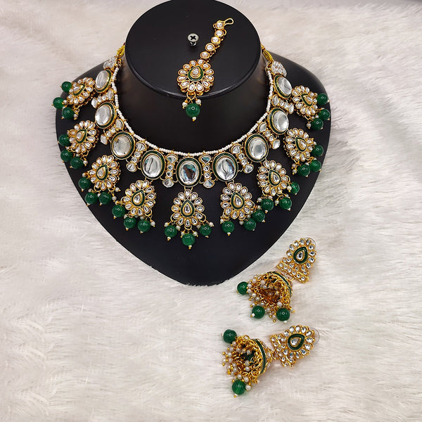 Lucentarts Jewellery Gold Plated Kundan Stone And Beads Necklace Set