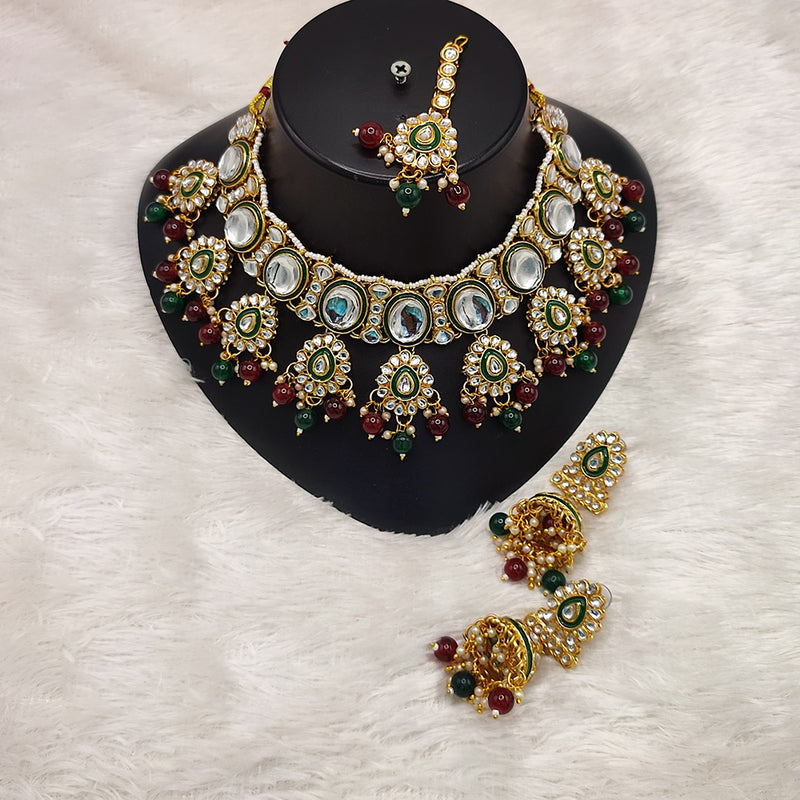 Lucentarts Jewellery Gold Plated Kundan Stone And Beads Necklace Set