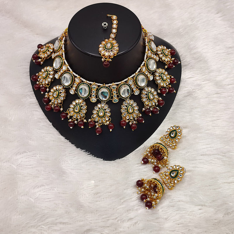 Lucentarts Jewellery Gold Plated Kundan Stone And Beads Necklace Set