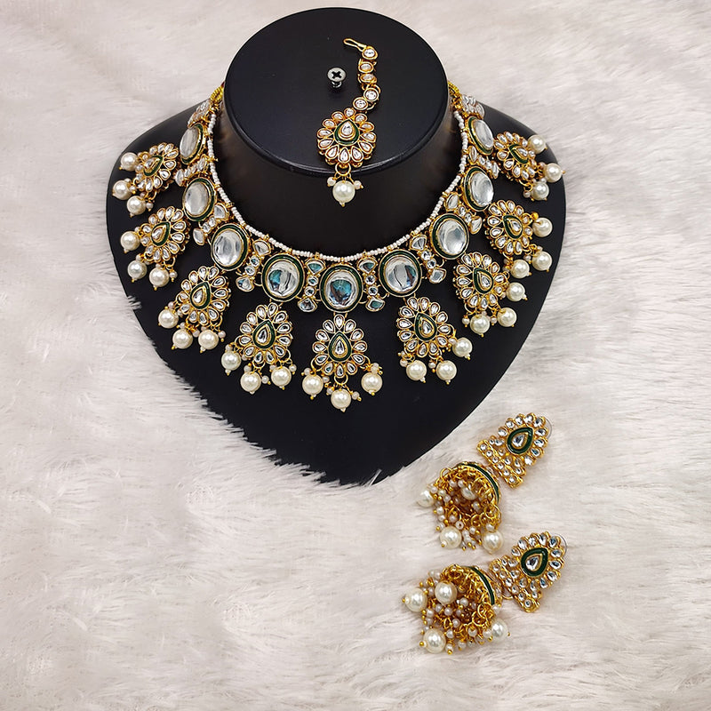 Lucentarts Jewellery Gold Plated Kundan Stone And Beads Necklace Set