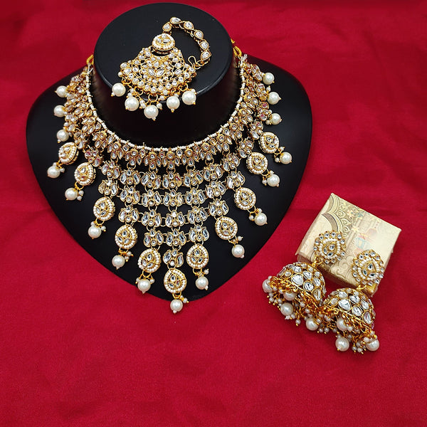 Lucentarts Jewellery Gold Plated Kundan Stone And Beads Necklace Set