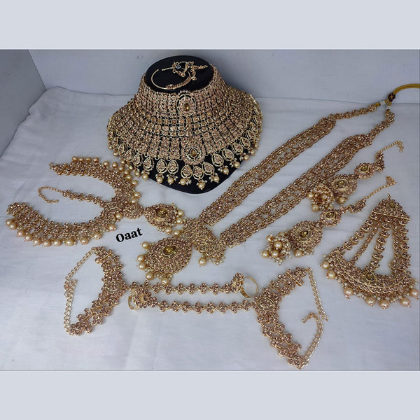 Lucentarts Jewellery Gold Plated Crystal Stone And Beads Bridal Set