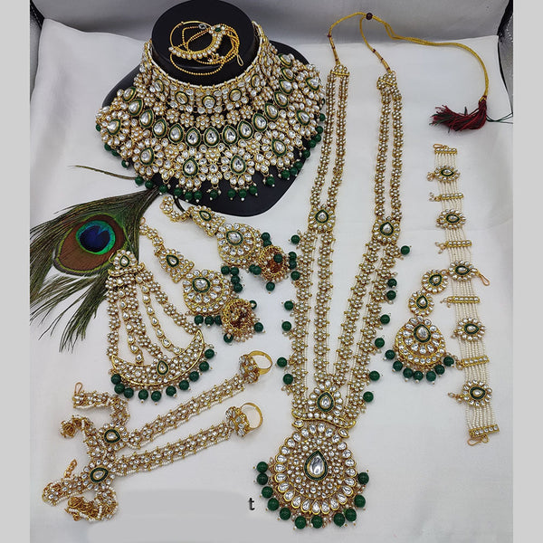 Lucentarts Jewellery Gold Plated Kundan Stone And Beads Meenakari Bridal Set