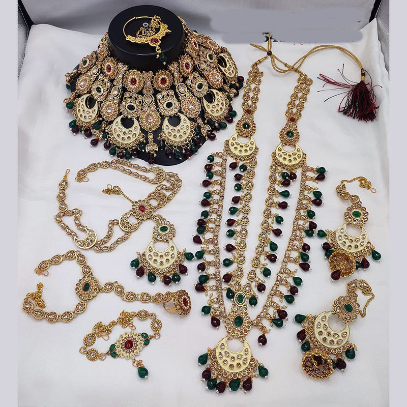 Lucentarts Jewellery Gold Plated Kundan Stone And Beads Meenakari Bridal Set