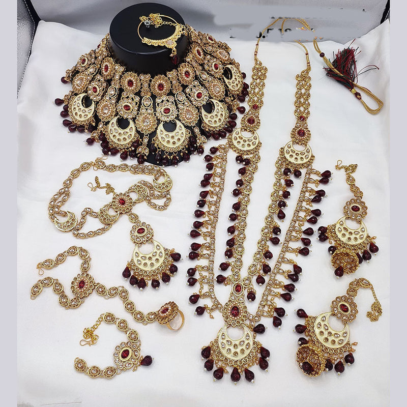 Lucentarts Jewellery Gold Plated Kundan Stone And Beads Meenakari Bridal Set