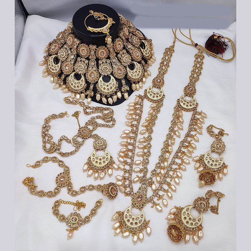 Lucentarts Jewellery Gold Plated Kundan Stone And Beads Meenakari Bridal Set