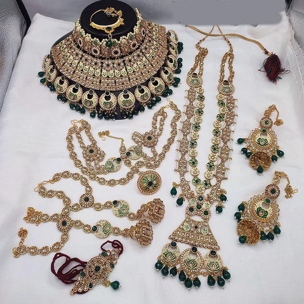 Lucentarts Jewellery Gold Plated Kundan Stone And Beads Meenakari Bridal Set