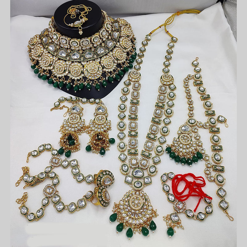 Lucentarts Jewellery Gold Plated Kundan Stone And Beads Meenakari Bridal Set