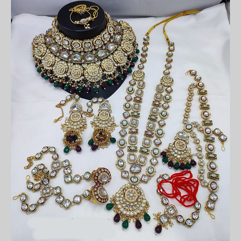 Lucentarts Jewellery Gold Plated Kundan Stone And Beads Meenakari Bridal Set