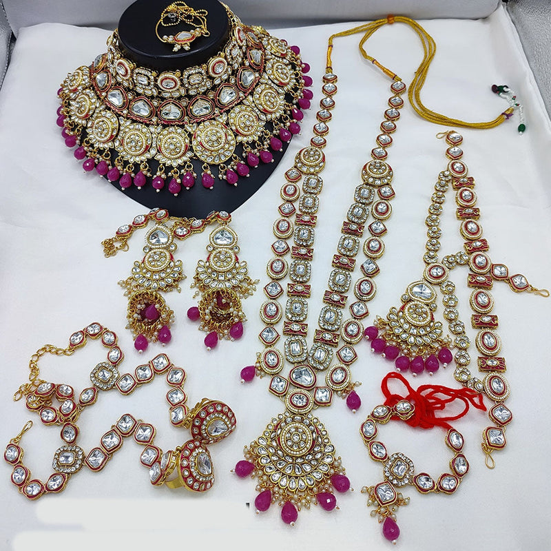 Lucentarts Jewellery Gold Plated Kundan Stone And Beads Meenakari Bridal Set