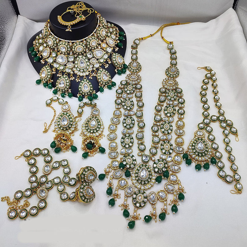 Lucentarts Jewellery Gold Plated Kundan Stone And Beads Meenakari Bridal Set