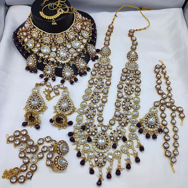 Lucentarts Jewellery Gold Plated Kundan Stone And Beads Meenakari Bridal Set