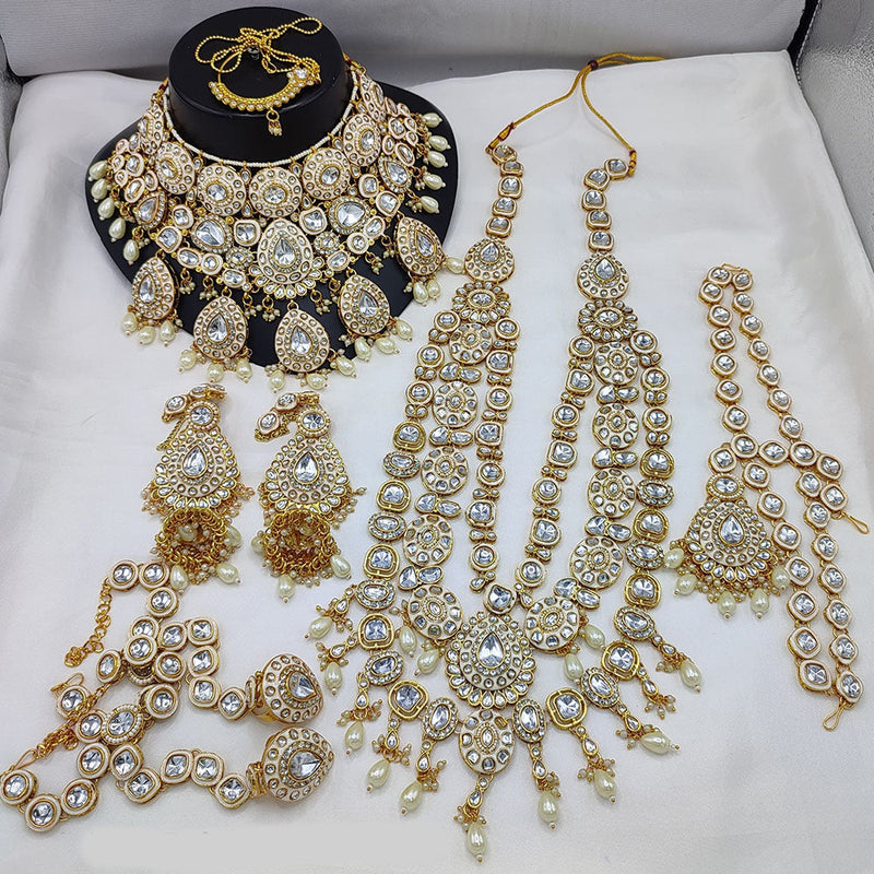 Lucentarts Jewellery Gold Plated Kundan Stone And Beads Meenakari Bridal Set