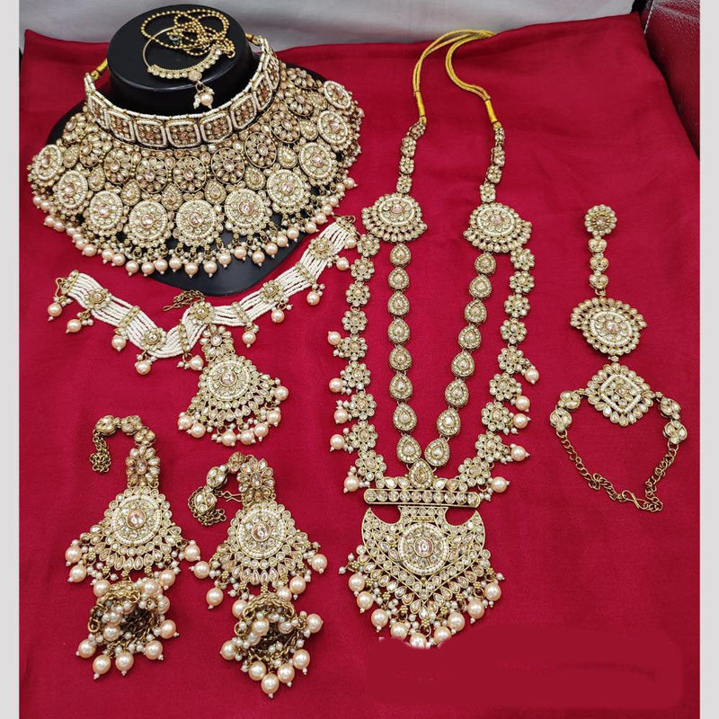 Lucentarts Jewellery Gold Plated Crystal Stone And Beads Bridal Set