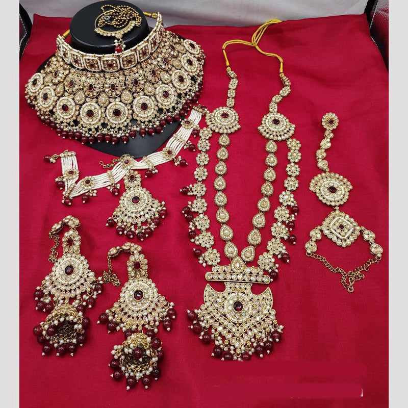 Lucentarts Jewellery Gold Plated Crystal Stone And Beads Bridal Set