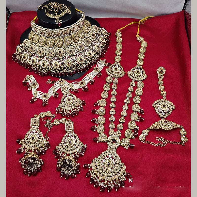 Lucentarts Jewellery Gold Plated Crystal Stone And Beads Bridal Set