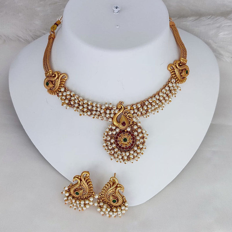 Lucentarts Gold Plated Pota Stone & Pearls Choker Necklace Set