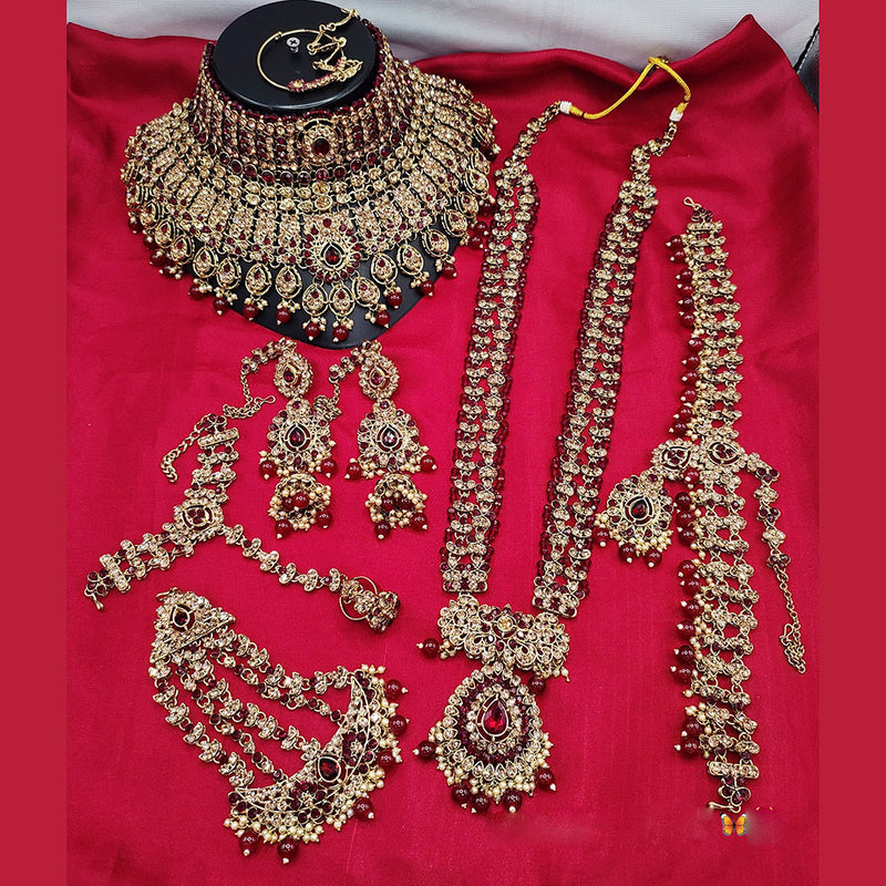 Lucentarts Jewellery Gold Plated Crystal Stone And Beads Bridal Set