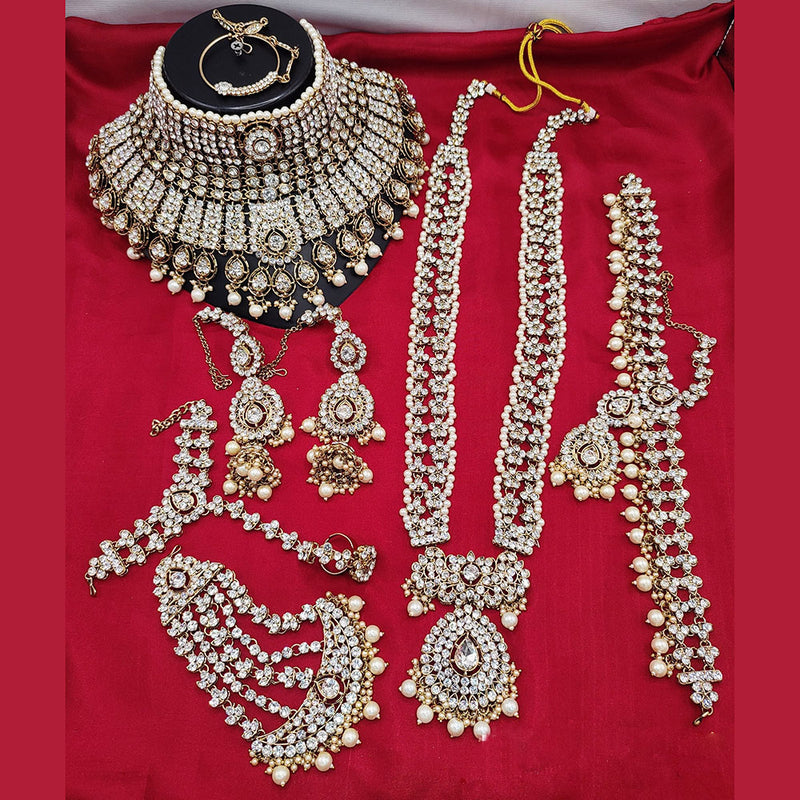 Lucentarts Jewellery Gold Plated Crystal Stone And Beads Bridal Set