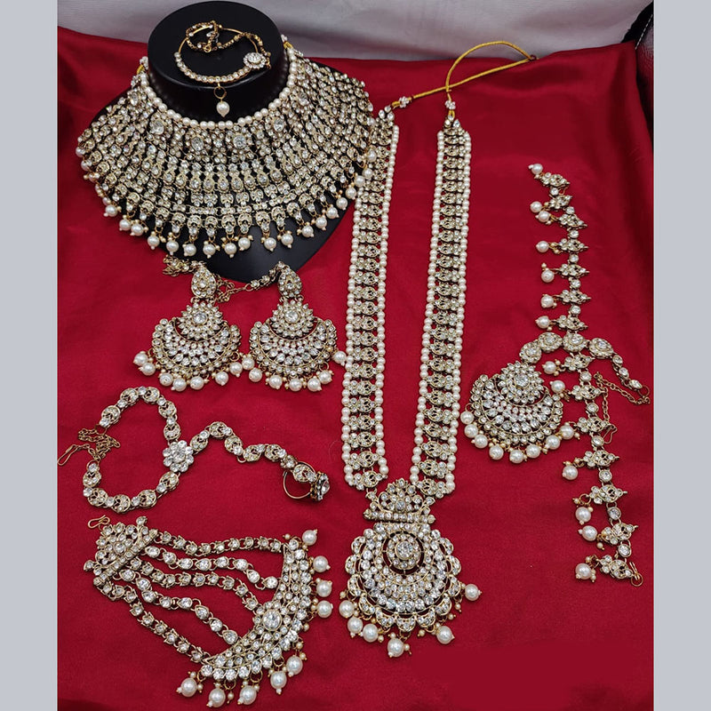 Lucentarts Jewellery Gold Plated Crystal Stone And Beads Bridal Set