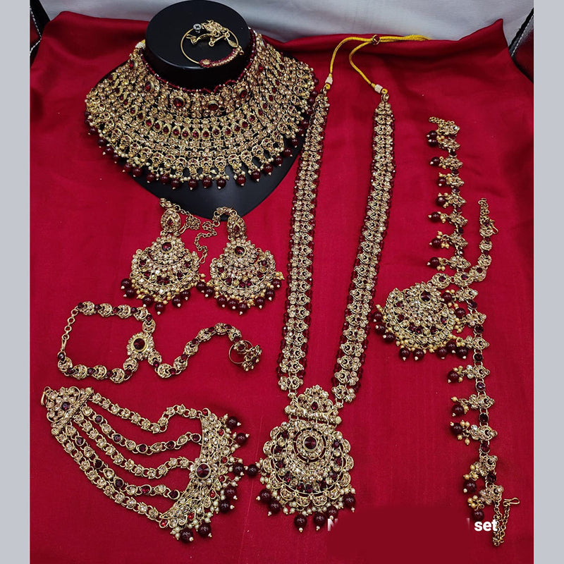 Lucentarts Jewellery Gold Plated Crystal Stone And Beads Bridal Set