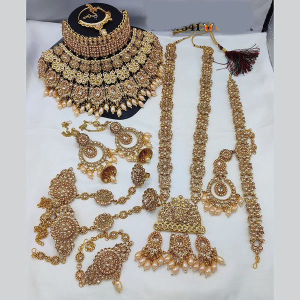 Lucentarts Jewellery Gold Plated Crystal Stone And Beads Bridal Set