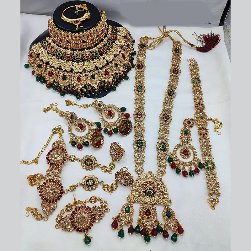 Lucentarts Jewellery Gold Plated Crystal Stone And Beads Bridal Set