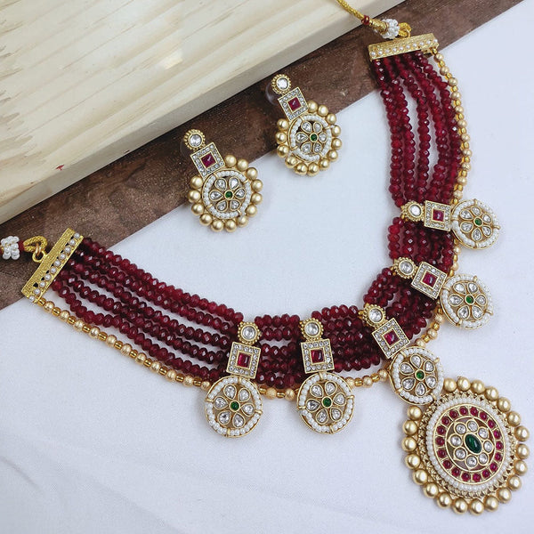 Lucentarts Jewellery Gold Plated Pota Stone And Beads Necklace Set