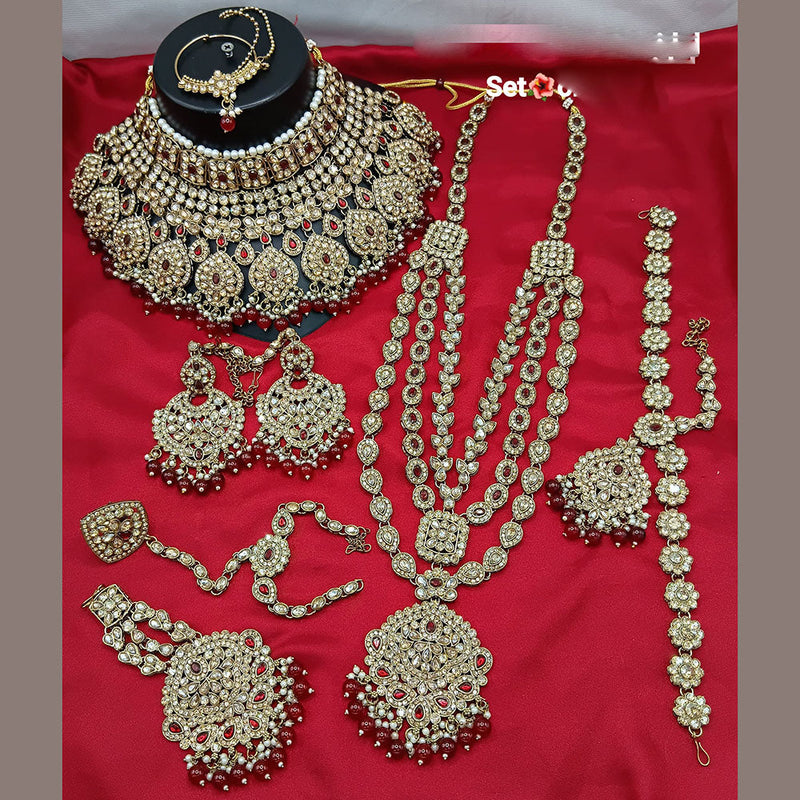 Lucentarts Jewellery Gold Plated Austrian Stone And Beads Bridal Set