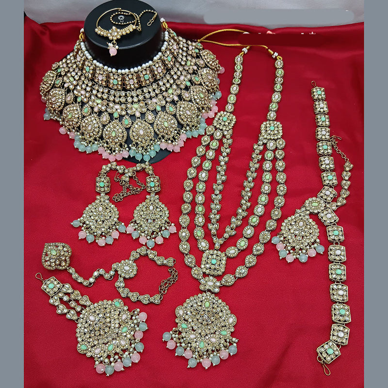 Lucentarts Jewellery Gold Plated Austrian Stone And Beads Bridal Set