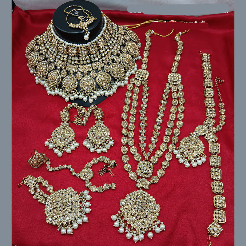 Lucentarts Jewellery Gold Plated Austrian Stone And Beads Bridal Set