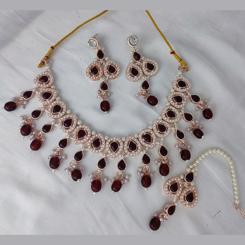 Lucentarts Jewellery Rose Gold Plated Crystal Stone And Pearls Necklace Set