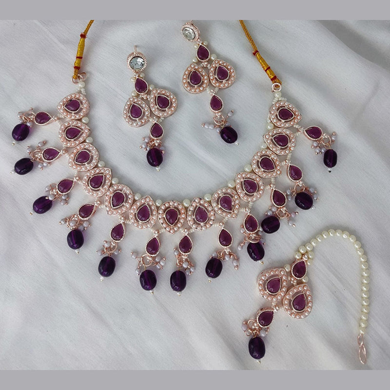 Lucentarts Jewellery Rose Gold Plated Crystal Stone And Pearls Necklace Set