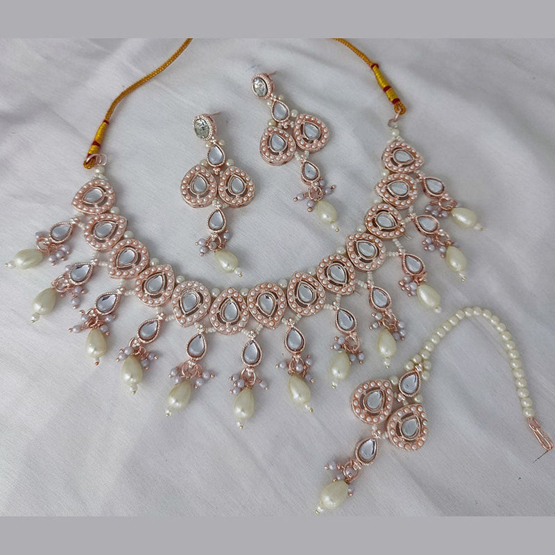 Lucentarts Jewellery Rose Gold Plated Crystal Stone And Pearls Necklace Set