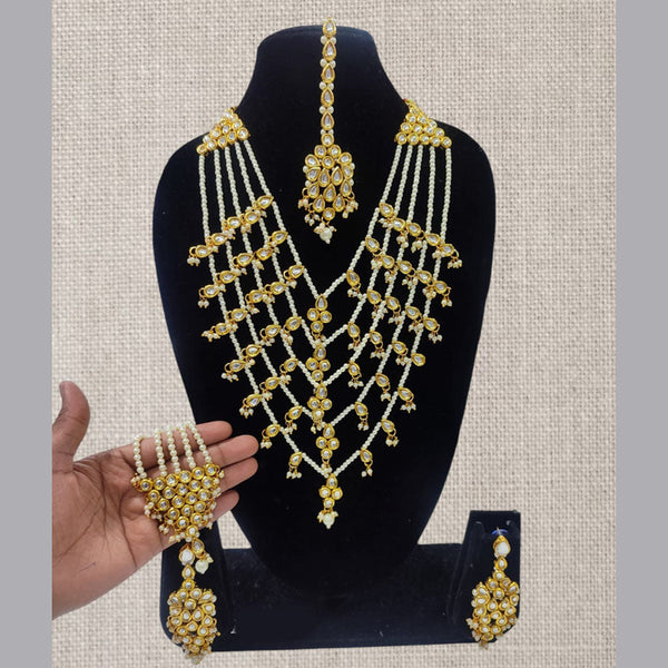 Lucentarts Jewellery Gold Plated Kundan Stone And Pearls Multi Layer Necklace Set