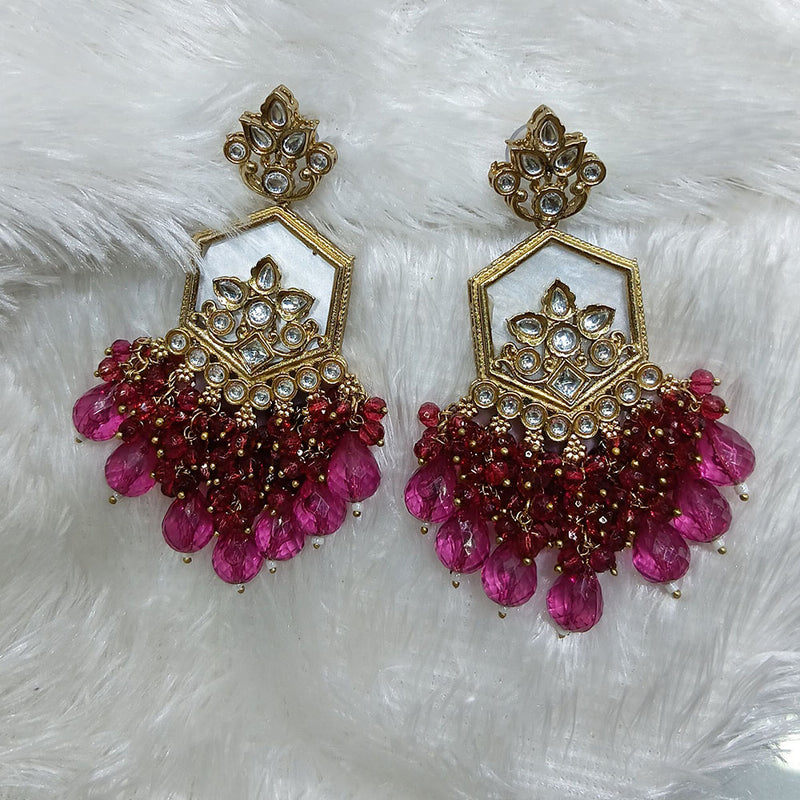 Lucentarts Jewellery Gold Plated Kundan And Beads Dangler Earrings