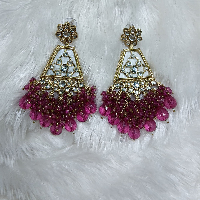 Lucentarts Jewellery Gold Plated Kundan And Beads Dangler Earrings