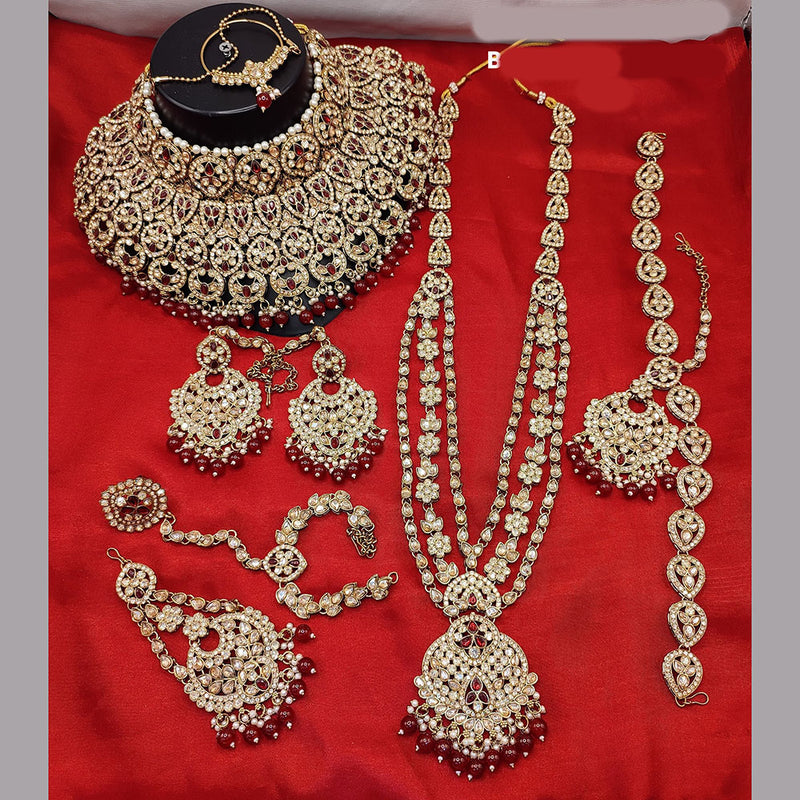 Lucentarts Jewellery Gold Plated Crystal And Beads Bridal Set