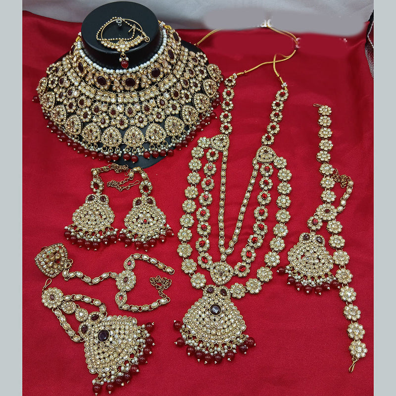 Lucentarts Jewellery Gold Plated Crystal And Beads Bridal Set