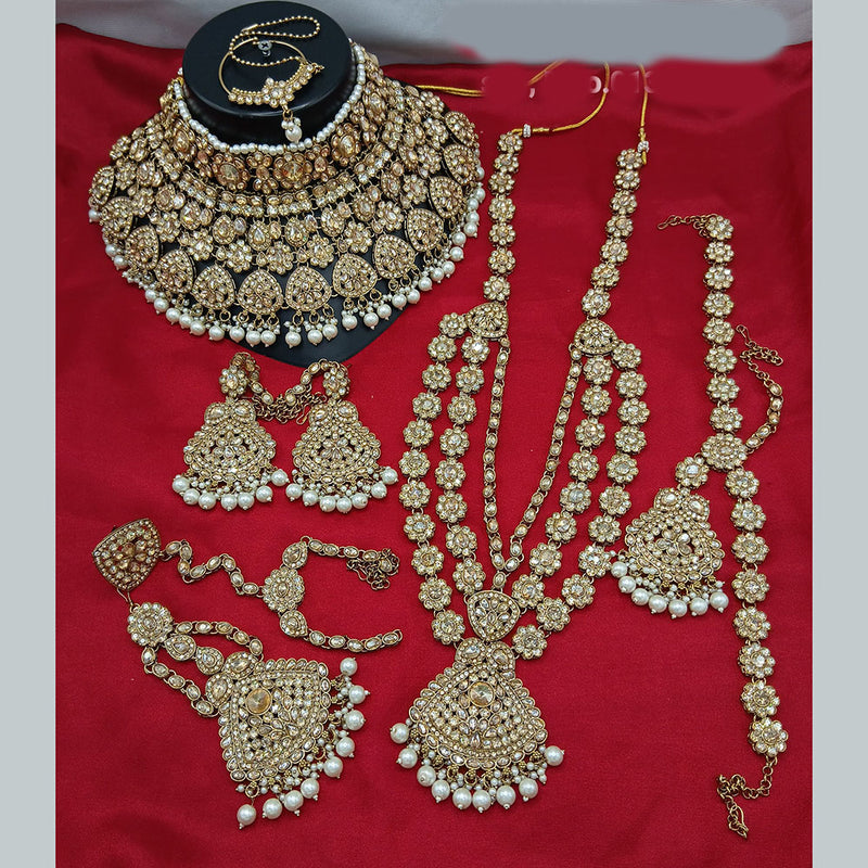 Lucentarts Jewellery Gold Plated Crystal And Beads Bridal Set