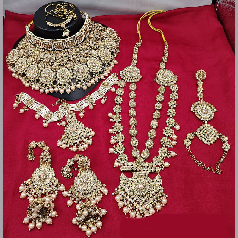 Lucentarts Jewellery Gold Plated Crystal And Beads Bridal Set