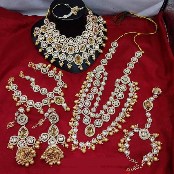 Lucentarts Jewellery Gold Plated Kundan And Beads Bridal Set