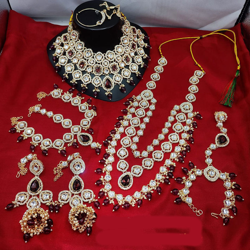 Lucentarts Jewellery Gold Plated Kundan And Beads Bridal Set