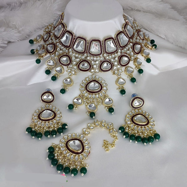 Lucentarts Jewellery Gold Plated Kundan Stone And Meenakari Choker Necklace Set