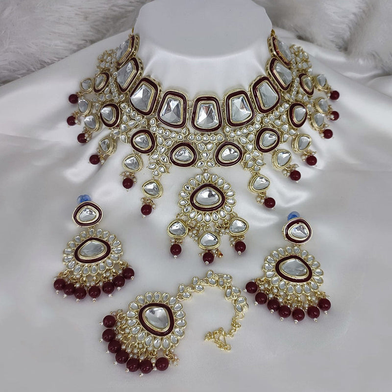 Lucentarts Jewellery Gold Plated Kundan Stone And Meenakari Choker Necklace Set